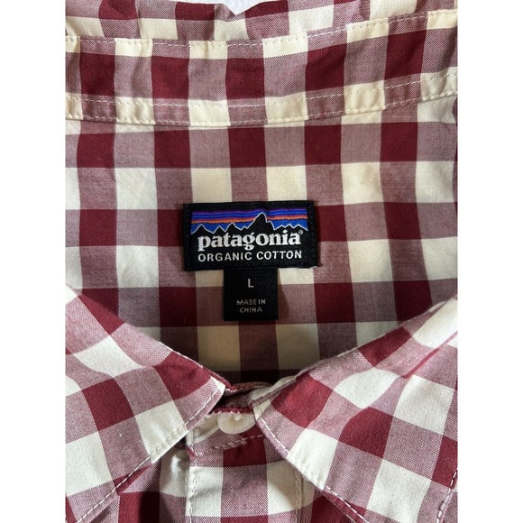 Patagonia Mens red and white Checked Organic Cotton Short Sleeve Shirt L - Picture 2 of 8